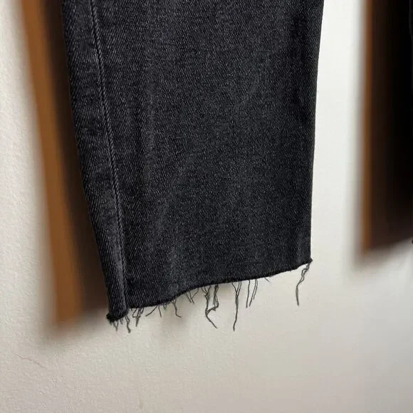 Re/Done 70s Stove Pipe High Rise Jeans Black Ankle Raw Hem NWT Sz 32 / 14 - Picture 3 of 16